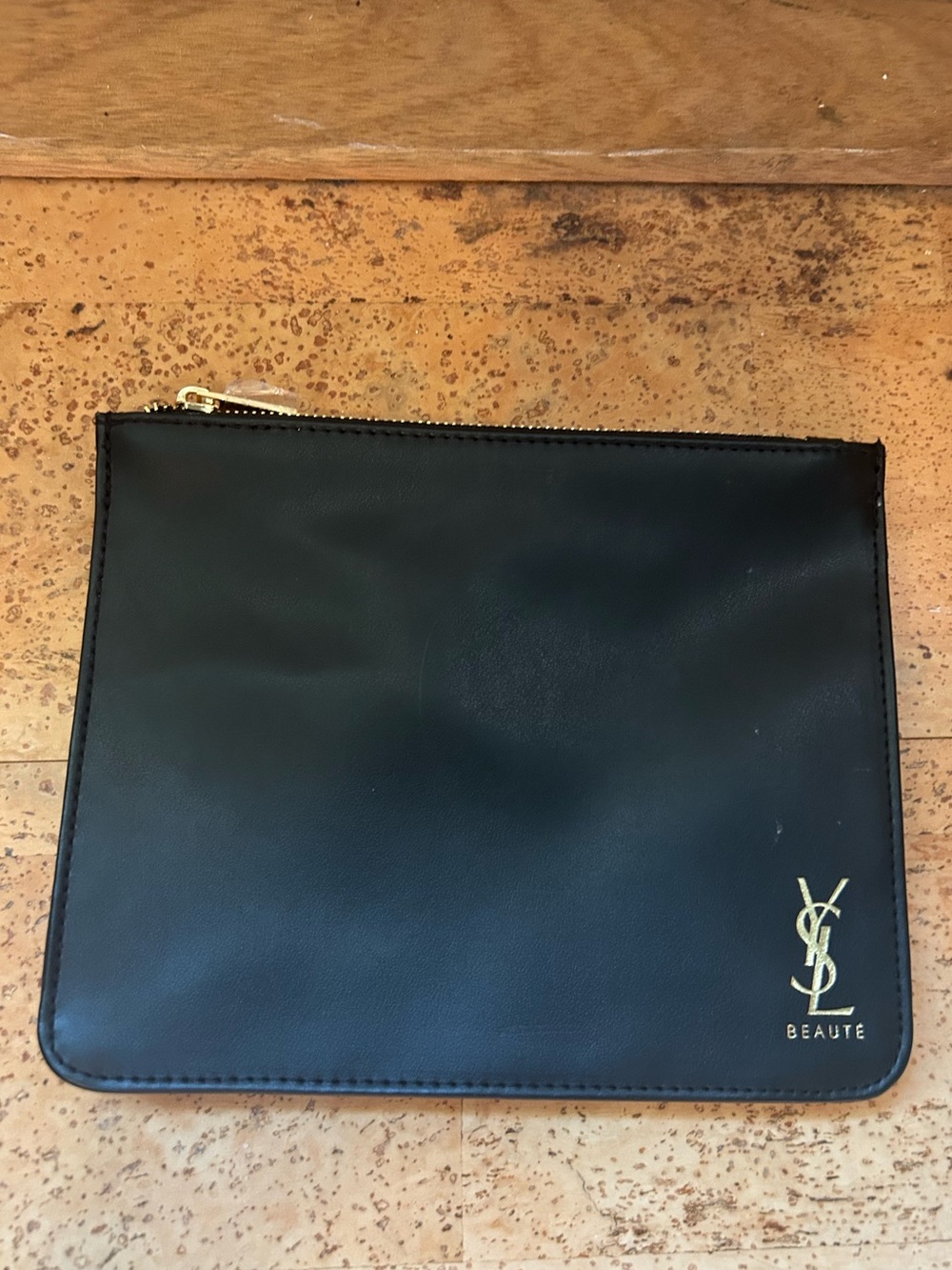 Yves Saint Laurent Beauté Black Faux Leather Cosmetic Makeup Pouch Clutch NWOT